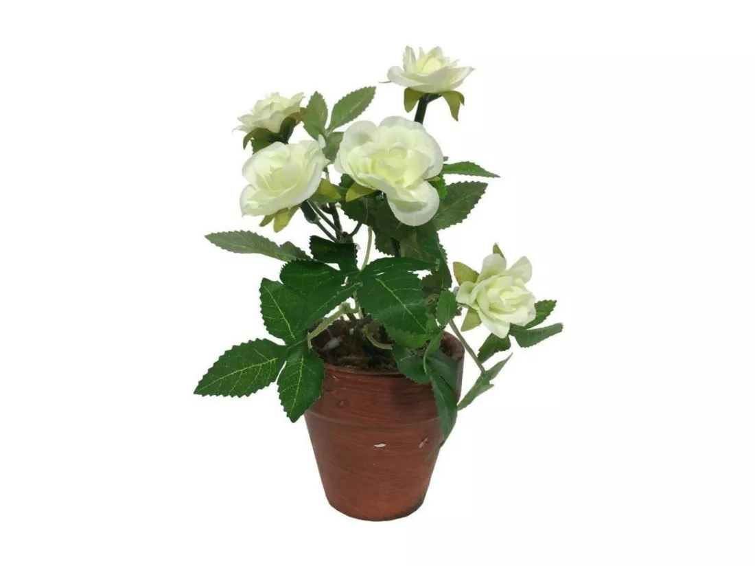 ~Rosier plante fleur artificielle extérieur cimetière tissu blanc 12cm