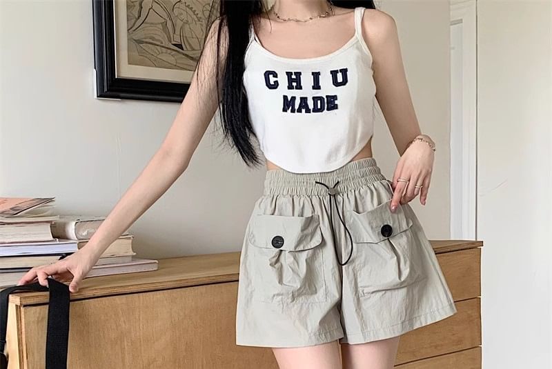 Honey River - Hoge taille, effen, wijde cargoshorts