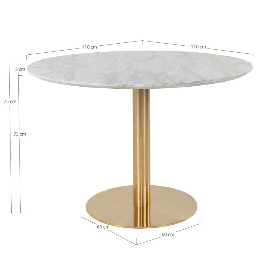 Eettafel Wit Ø110cm - Gouden Onderstel - Bolzano