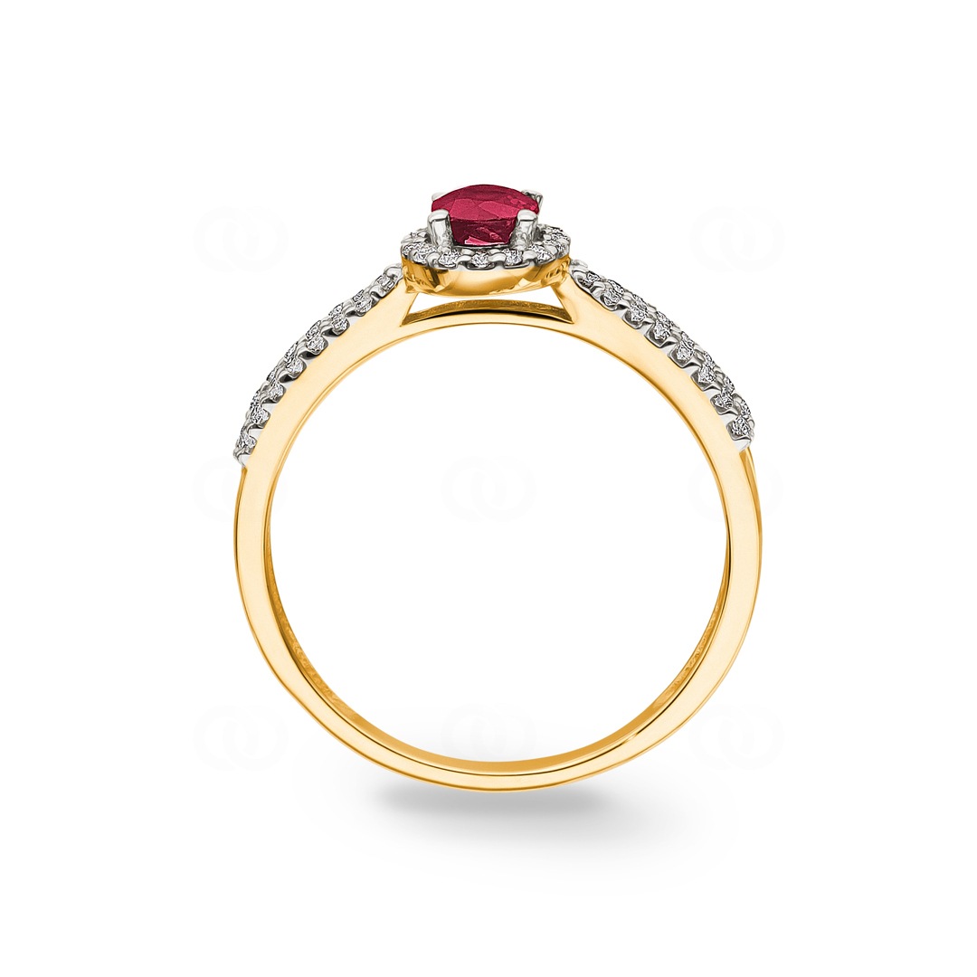 Damenring 750/18 K Gelbgold mit Rubin oval und Diamanten 0.19 ct H/si