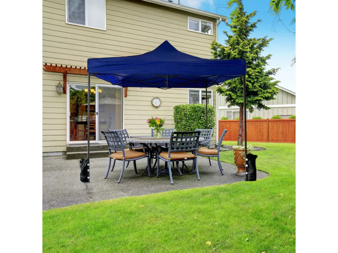 Gazebo Chapiteau Pliant Bleu 4 Poids Métal Polyester Terrasse 3x3