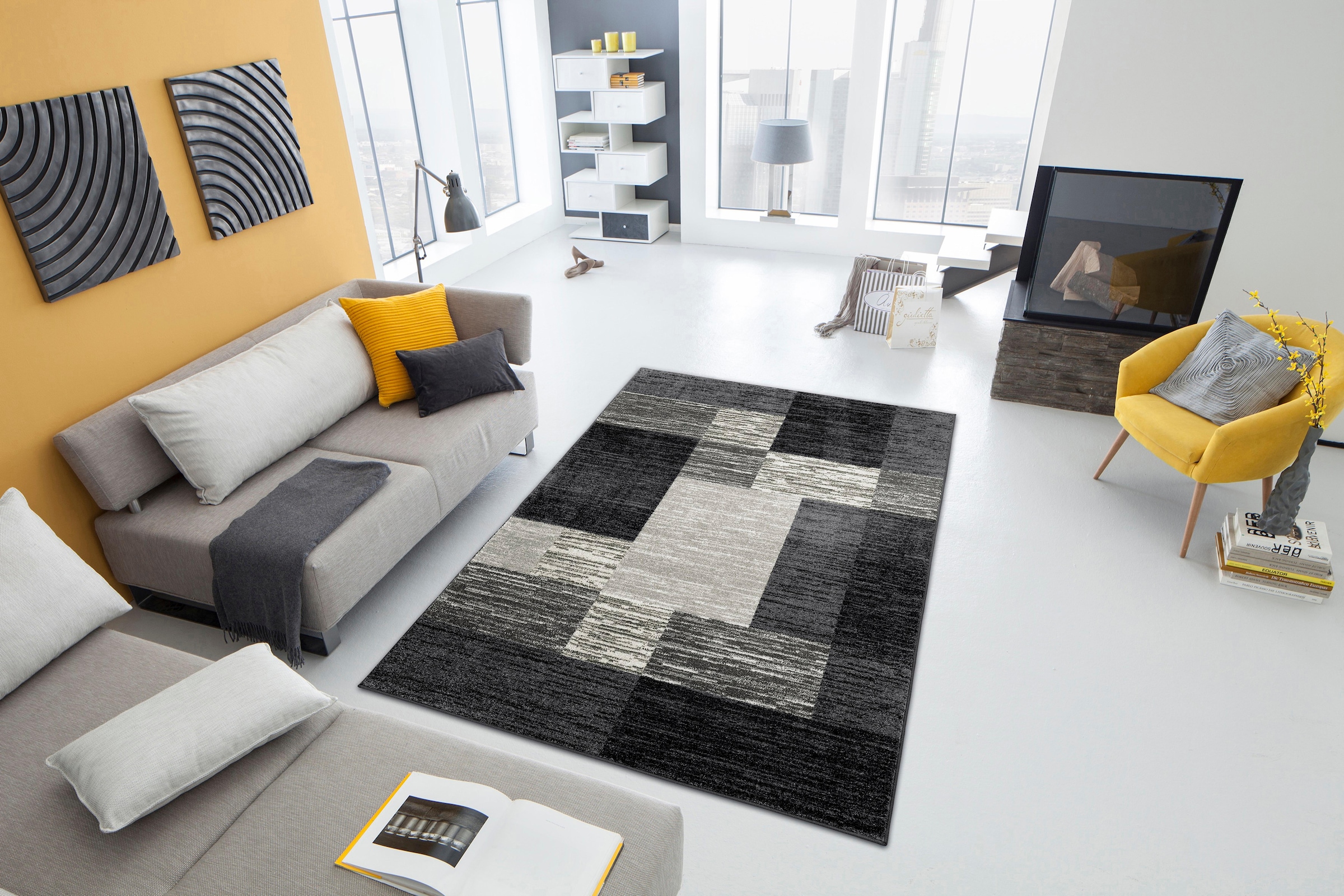 my home Teppich »Melvin« rechteckig 8 mm Höhe schön weich, Kurzflor Teppich Karo-Muster
