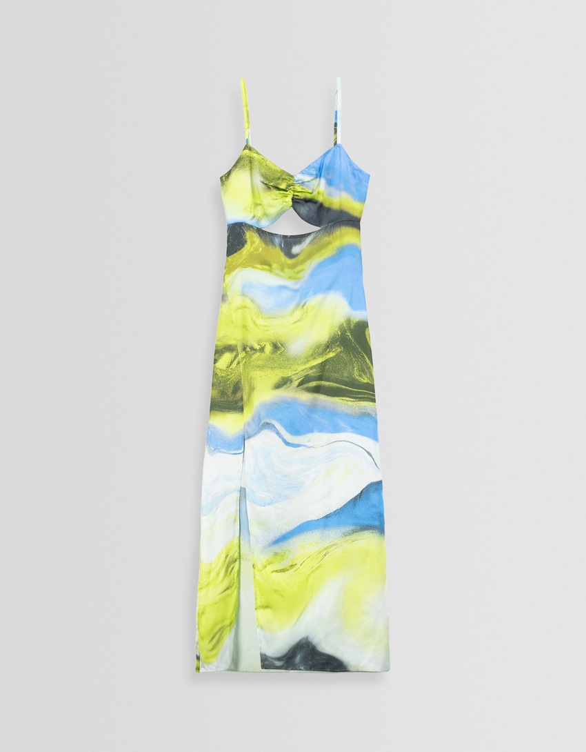 Vestido longo de cetim sem mangas