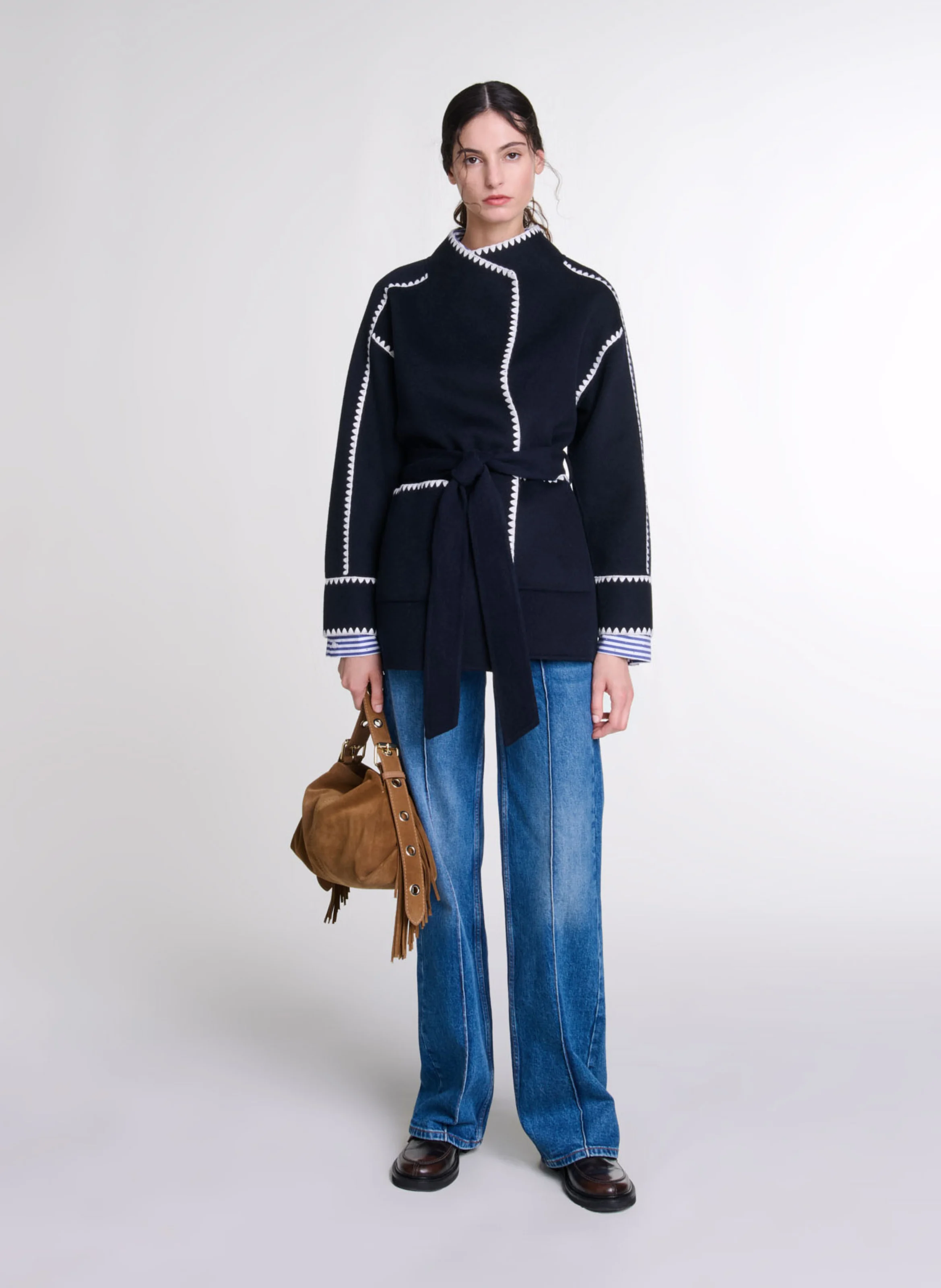 Veste col montant en laine mélangée | Bleu