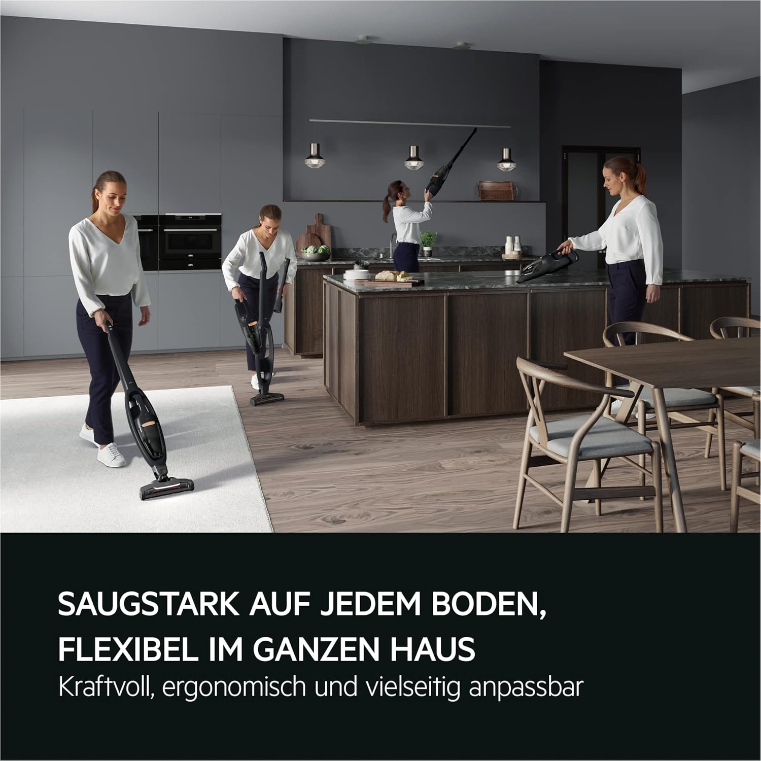AEG QX6-1-45AN Akku Staubsauger kabellos / Staubsauger beutellos / leise / Handstaubsauger akku / 45 min Laufzeit / leicht / Hartboden / 2in1 / Tierhaare / Hund / Katze / Teppich / Auto / grau