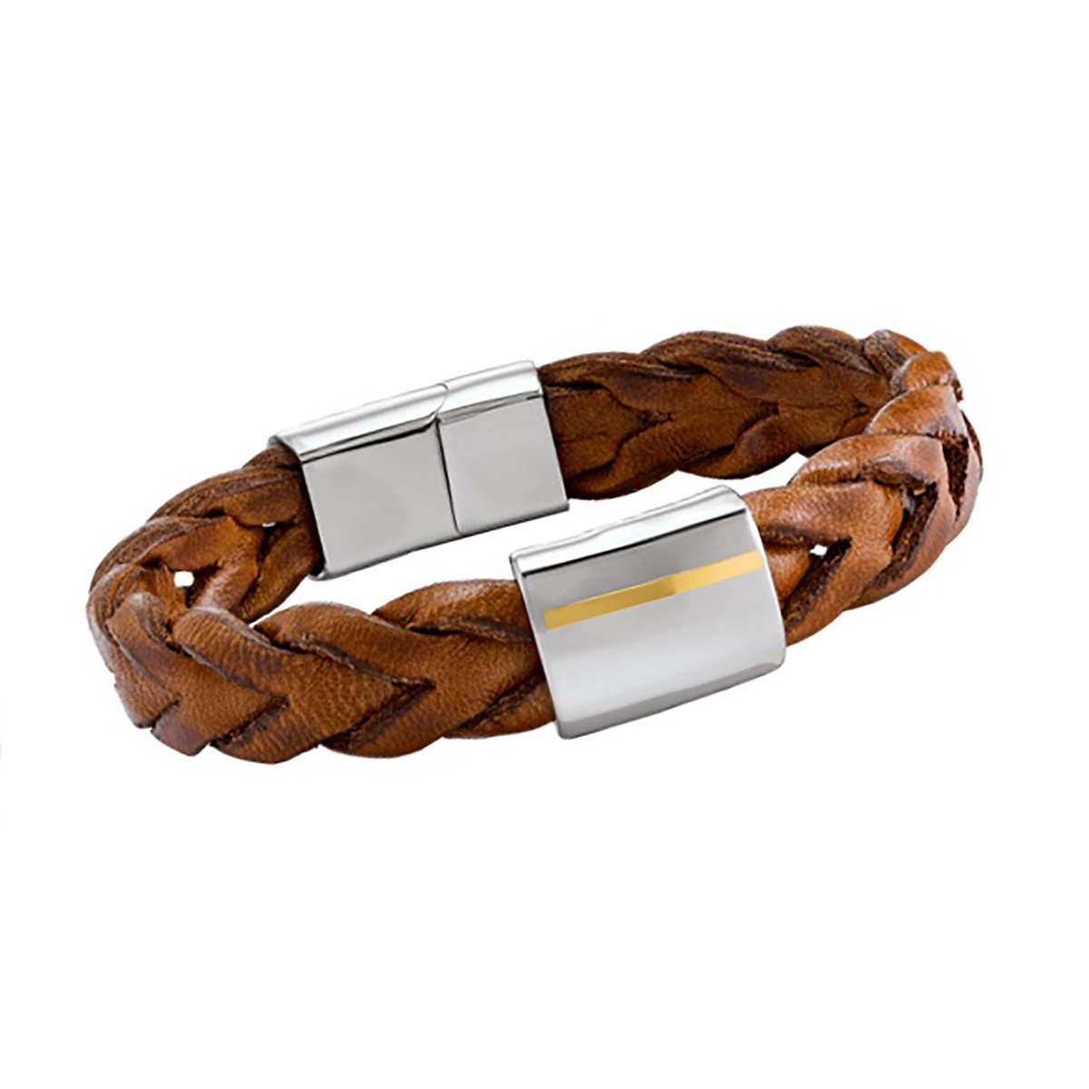 Bracelet JOurdan Artemis Acier Cuir marronBande Or 750/1000
