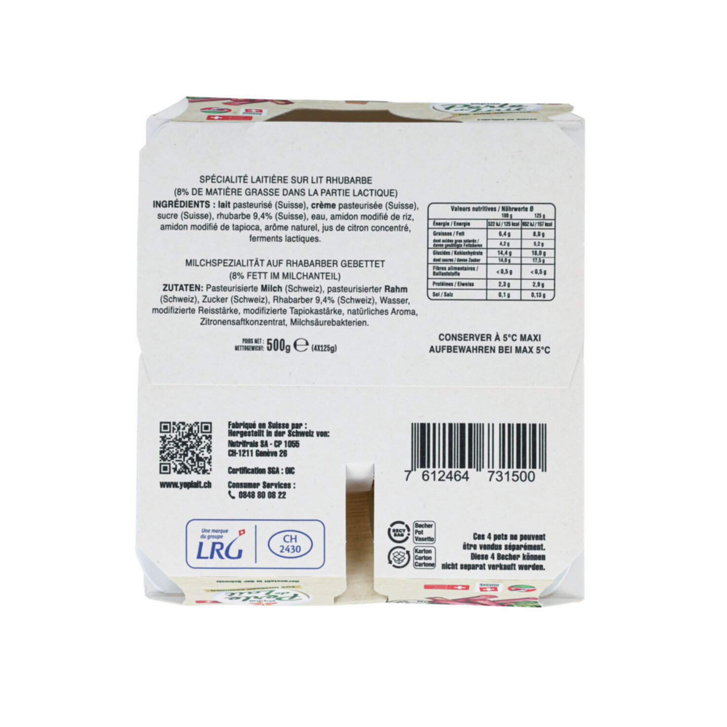 Yoplait Perle de Lait Joghurt Rhabarber 4x125g