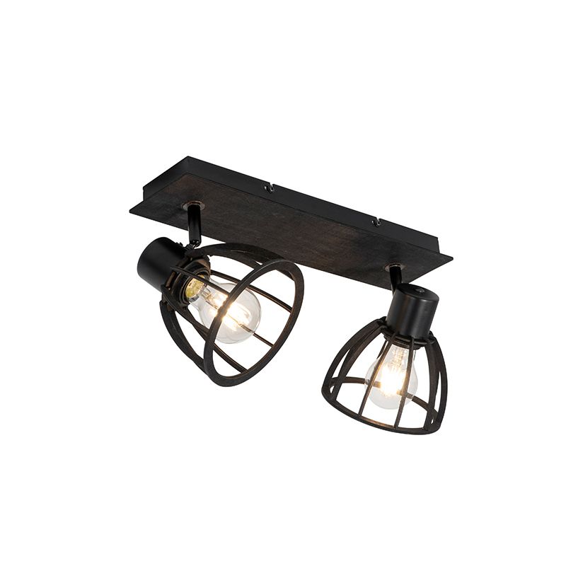Industriële plafondlamp zwart 2-lichts - Fotu
