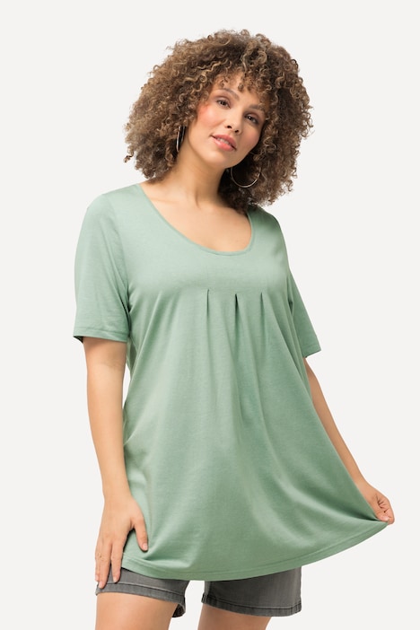 T-Shirt, Zierfalten, A-Linie, Rundhals, Halbarm, Modal