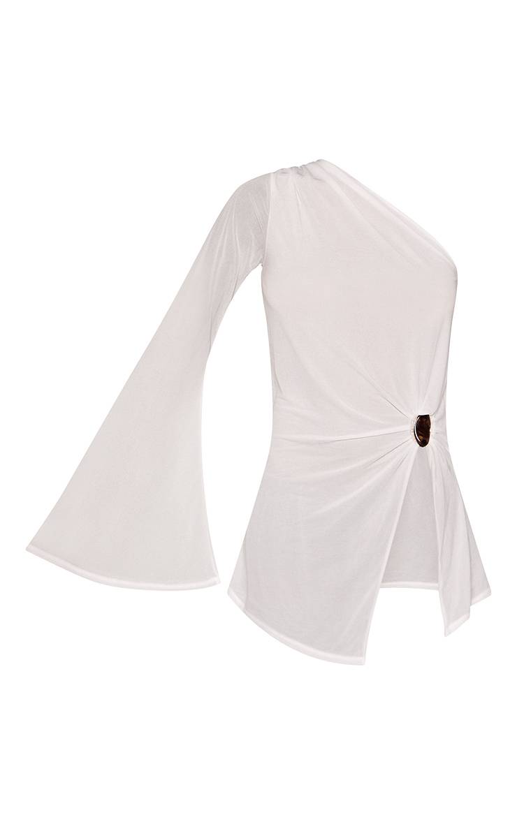Blanc Haut Long Asymétrique En Mesh Transparent Avec Détail D'anneau