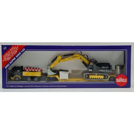 SIKU 4111 LKW Mercedes SK mit Tieflader und Großbagger, 1:55