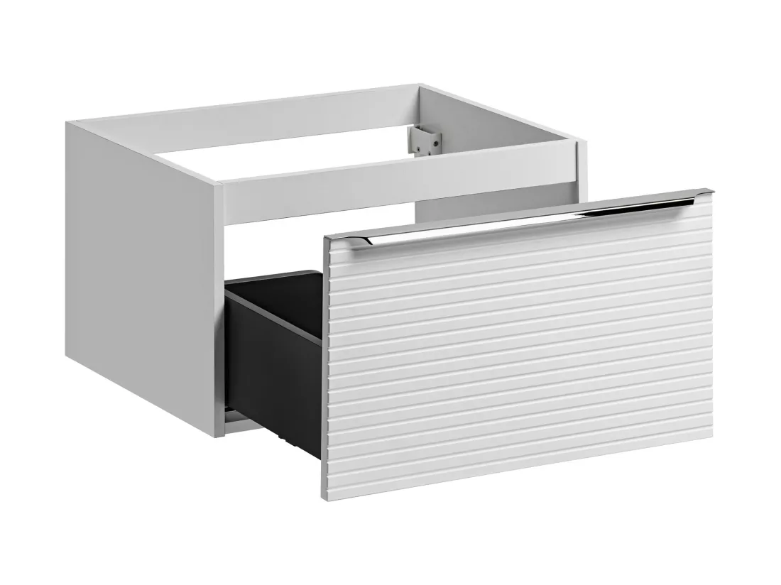 Meuble sous vasque suspendu strié blanc avec planche - 60 cm - LATOMA