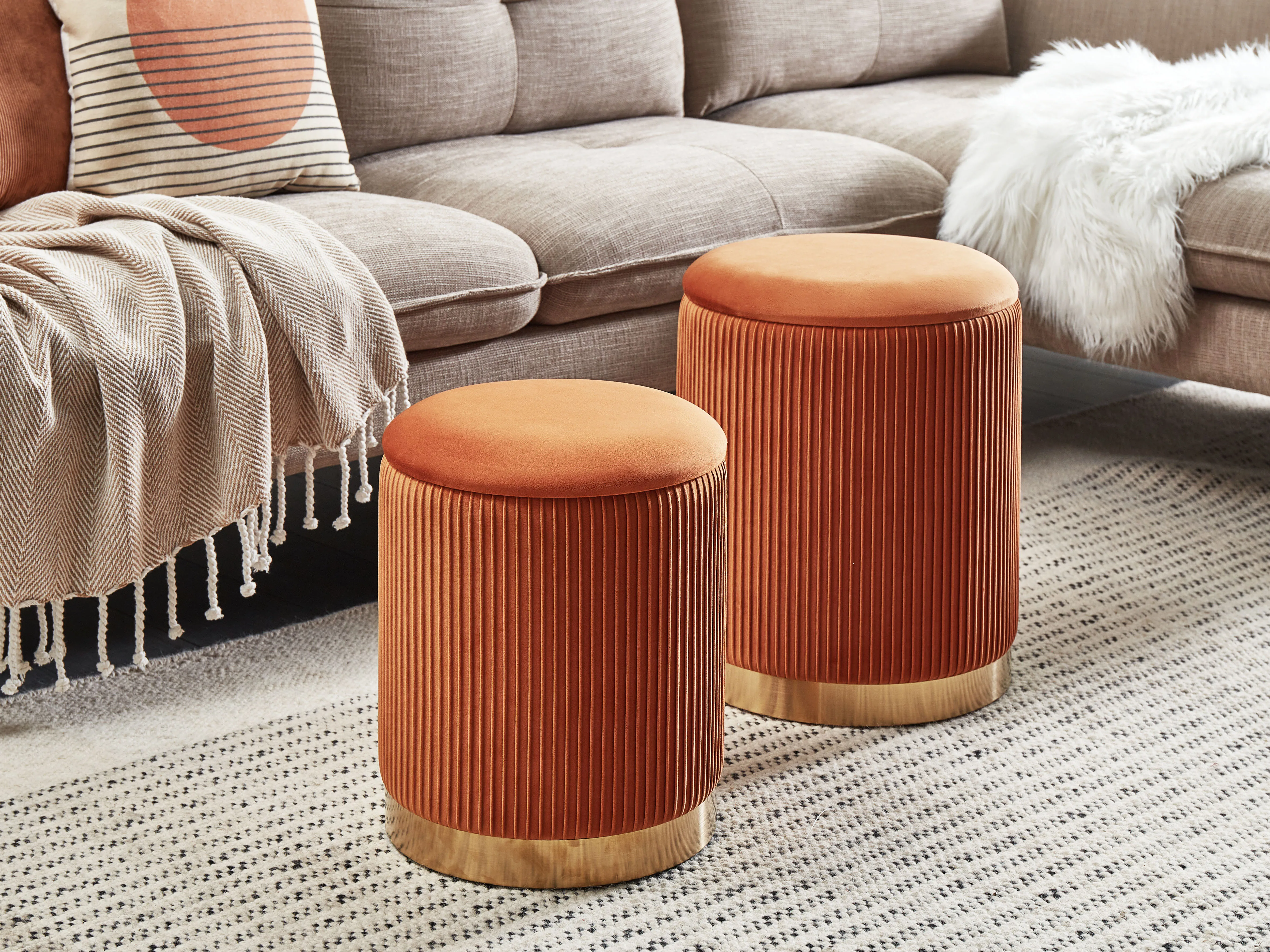 Set van 2 opbergpoefs MIRAMAR Fluweel Oranje