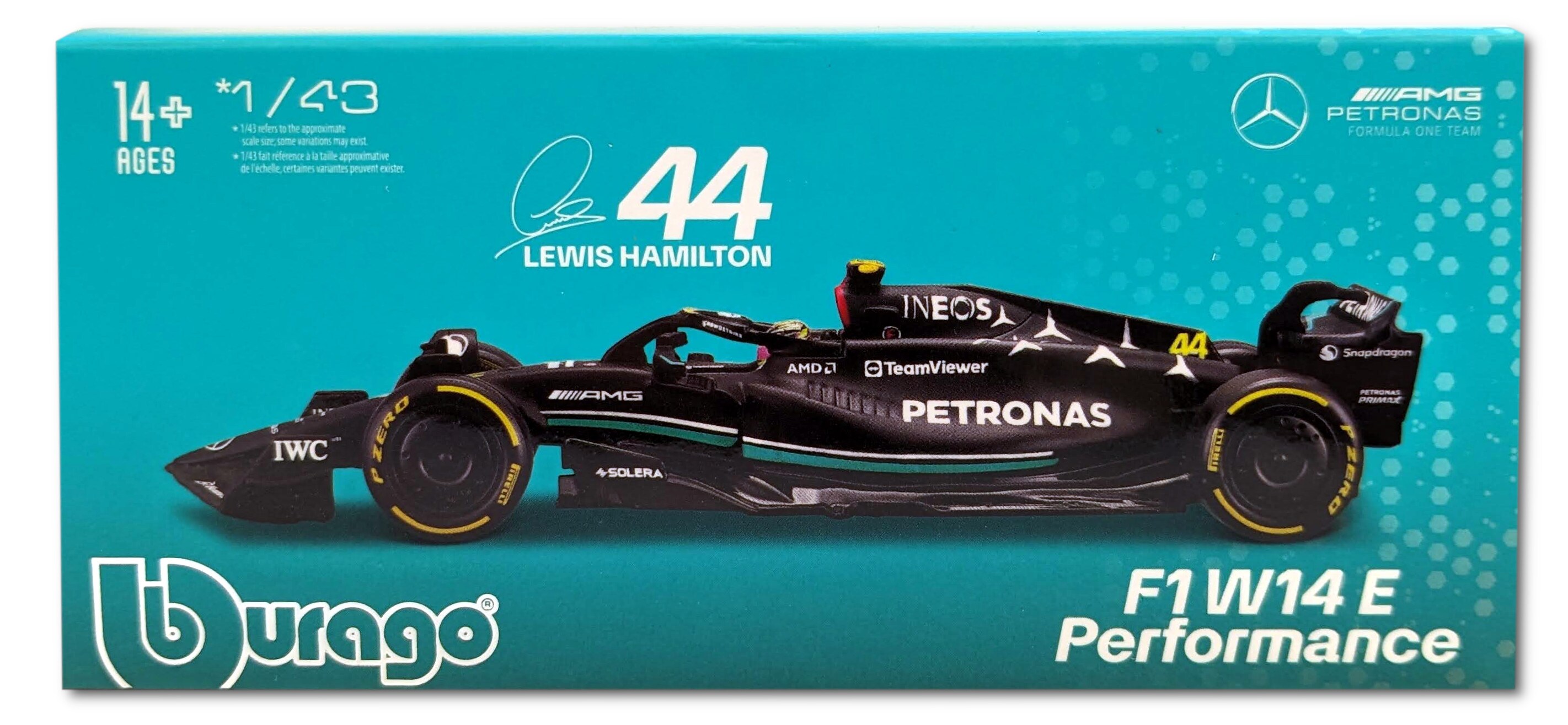 Bburago 18-38081H - Modellauto - F1 Mercedes AMG W14 '23 #44 Hamilton (mit Helm, Maßstab 1:43)