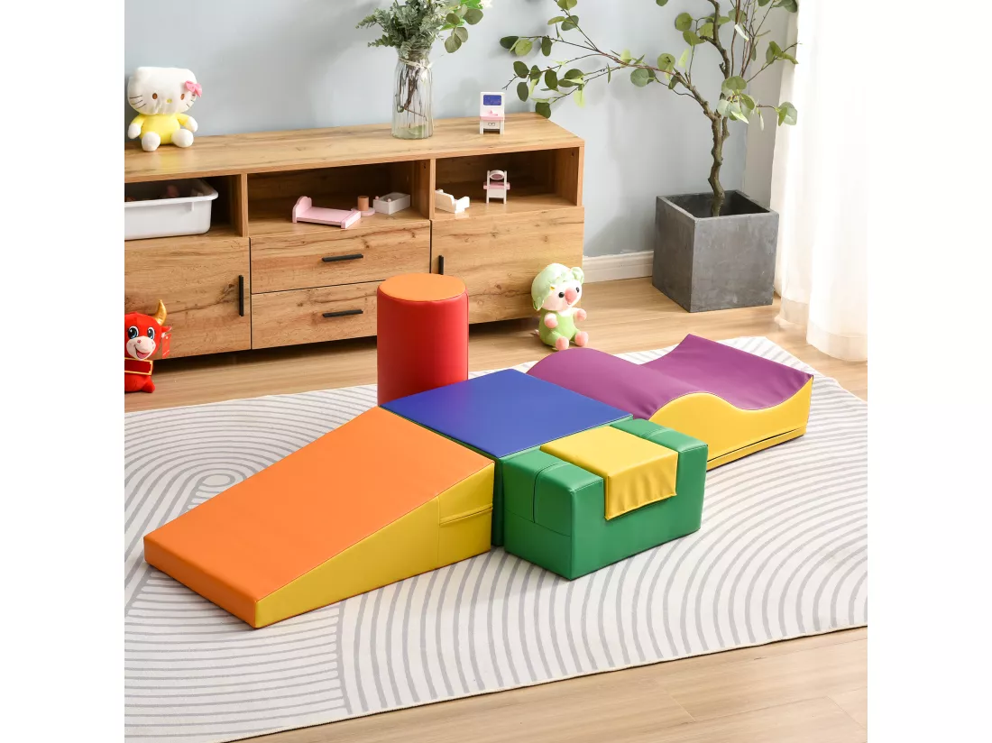 6 Pièces Aire de jeux Blocs De Construction Géants Souples , Modules Courir Et Grimper, PU - orange