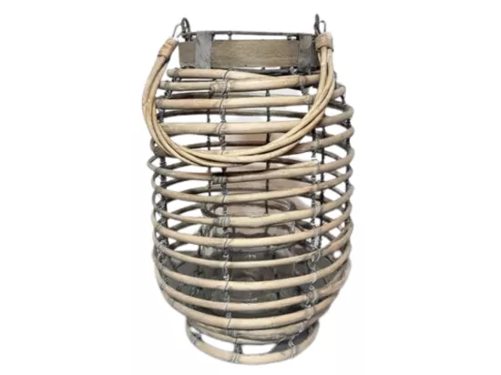 Lanterne jardin extérieur à poser bougie ancienne rotin 30 cm