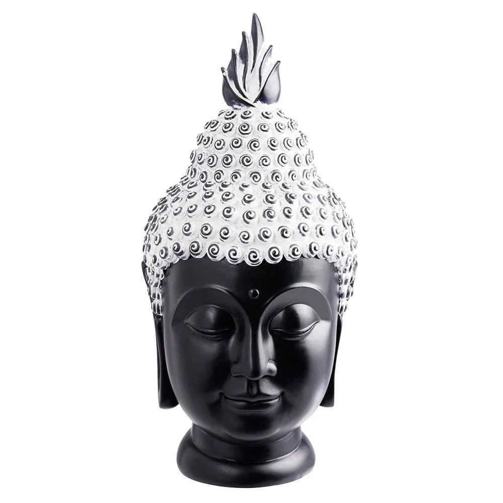 Tête de Bouddha noir argenté H32,5 cm