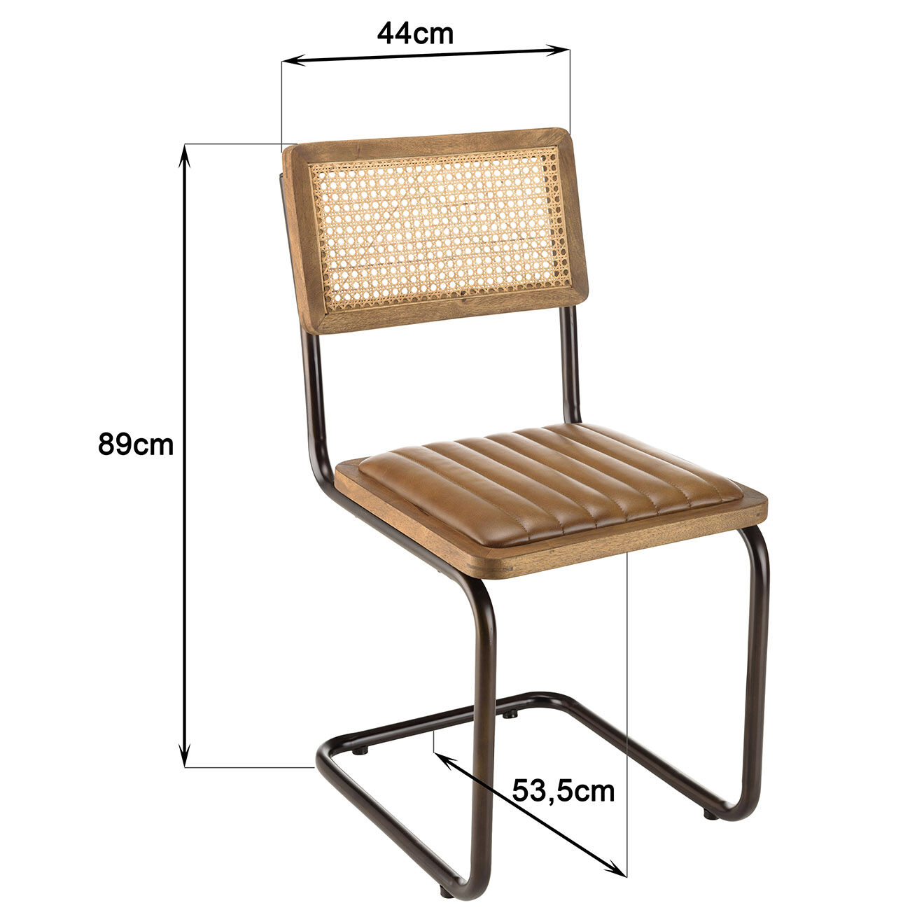 Macabane 2 Chaises en Manguier assise matelassée en Cuir pieds rétro marron - 44x54x89 cm