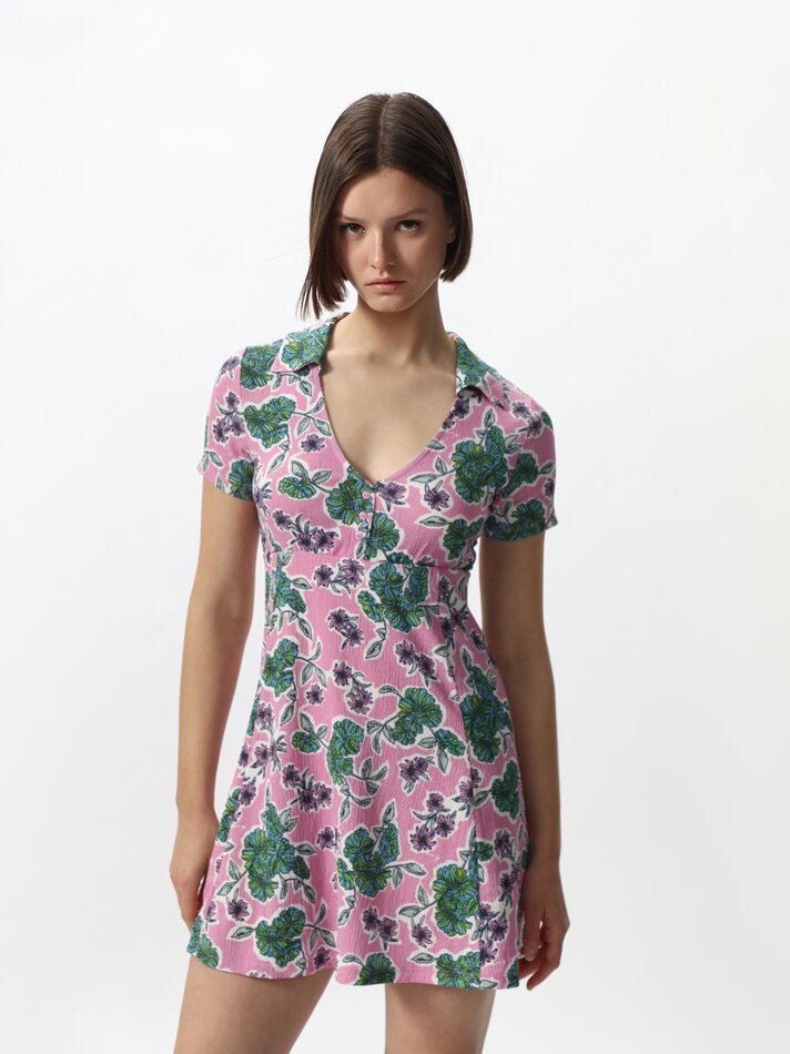 Vestido camisa de manga curta - Rosa claro