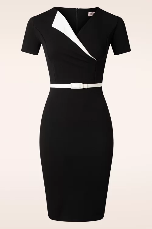 Vintage Chic for Topvintage Cora pencil jurk in zwart en wit