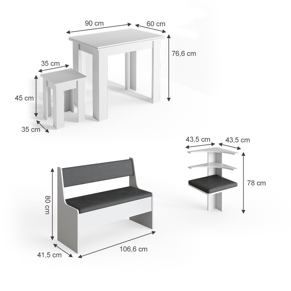 Vicco Eckbankgruppe Roman Weiß 150x150cm Esszimmergruppe Eckbank Sitzgruppe