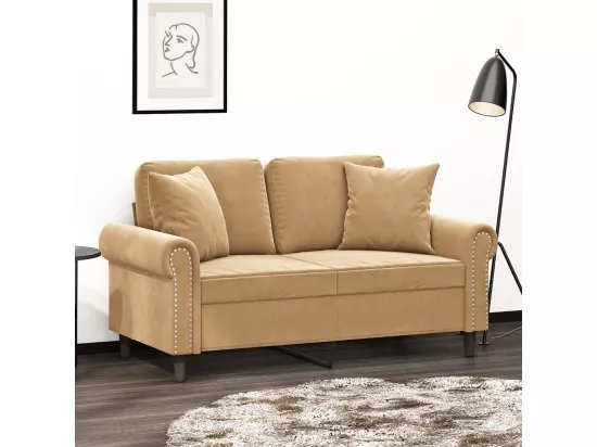 Canapé 2 places avec oreillers décoratifs brun 120 cm velours