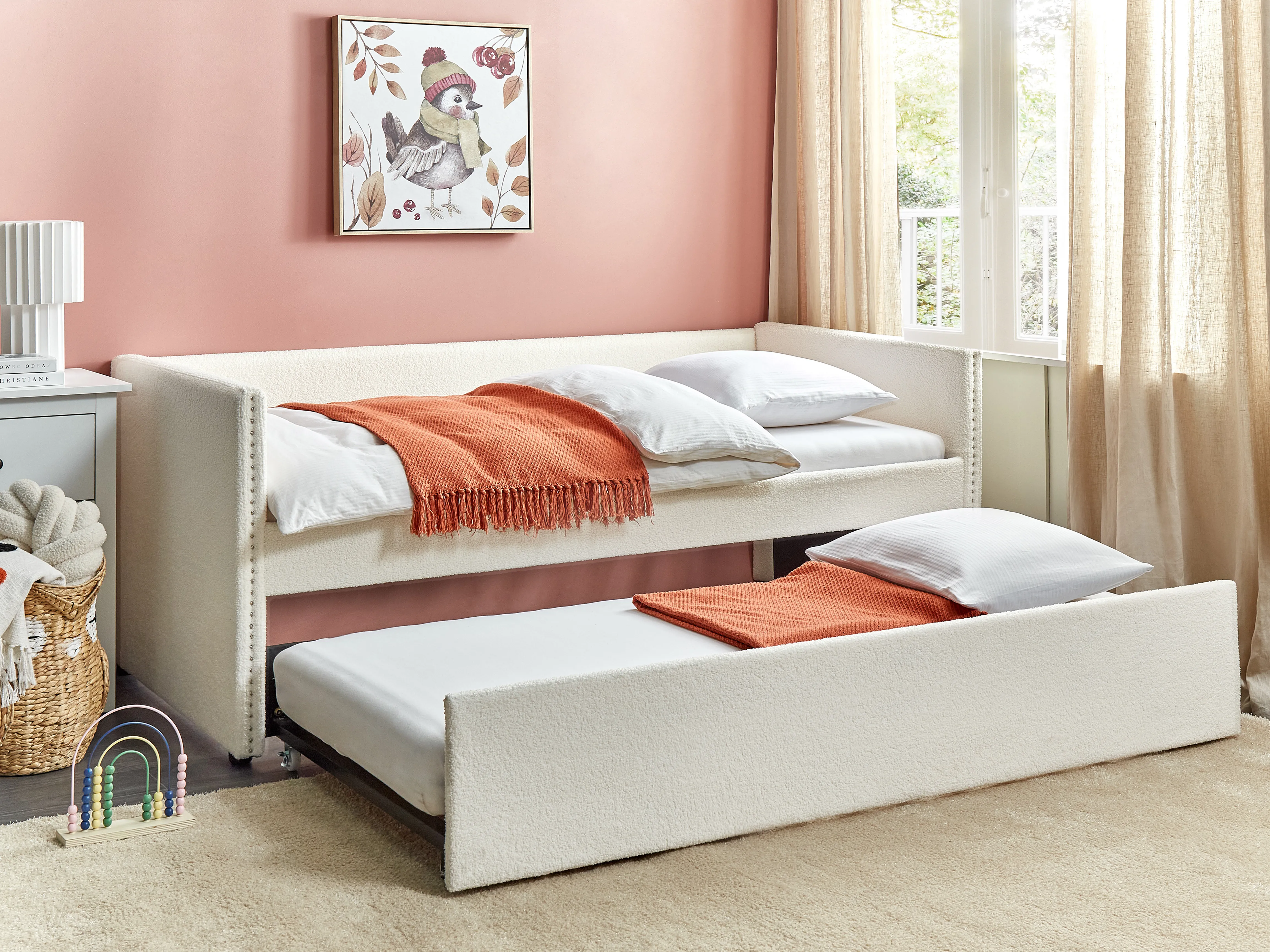 Onderschuifbed Bouclé TROYES 90 x 200 cm Lichtbeige