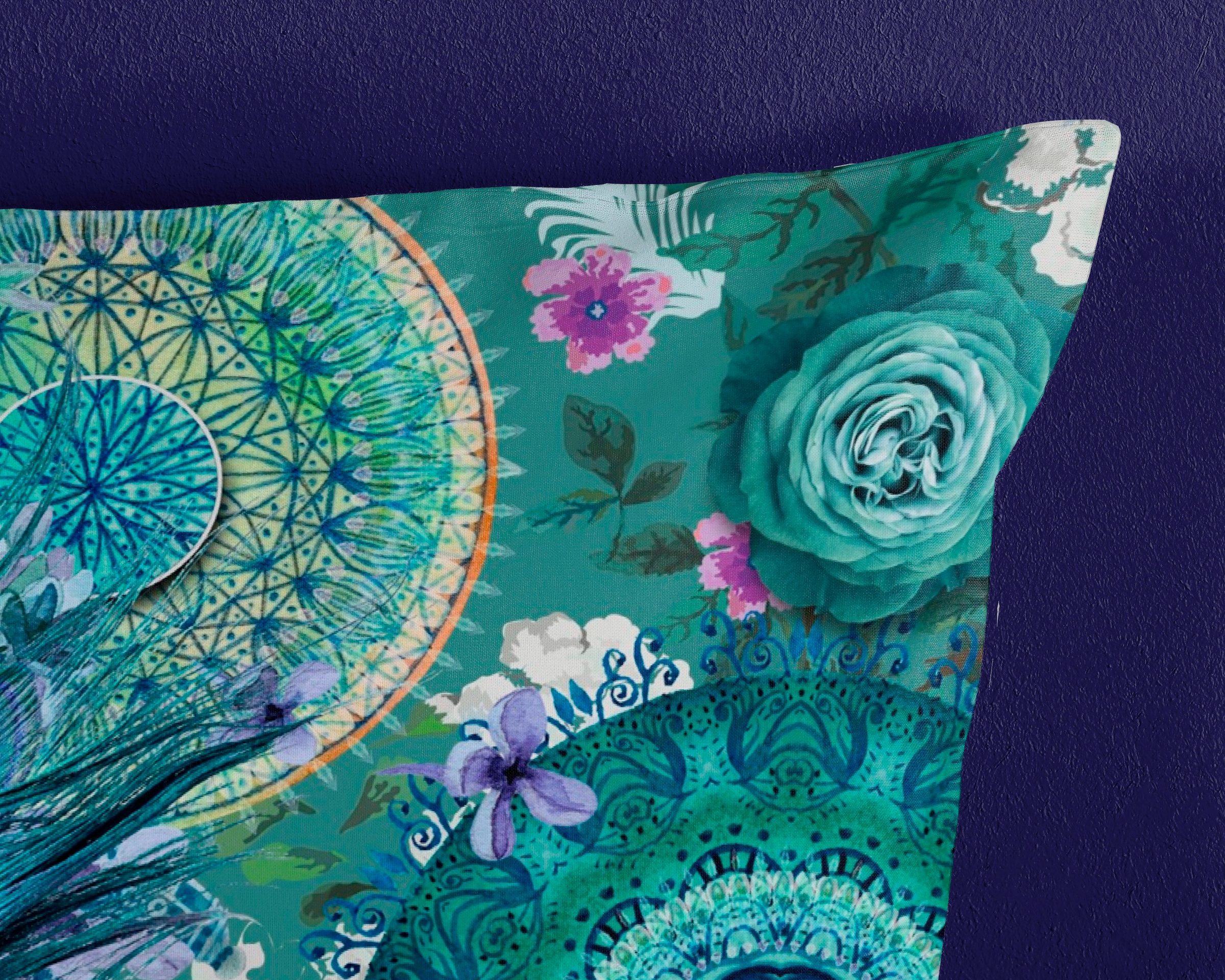 hip Wendebettwäsche »Kari« 2 Stk. tlg. Mako-Satin, 135x200, Reissverschluss, Wendeoptik, Mandala, Federn, Grün