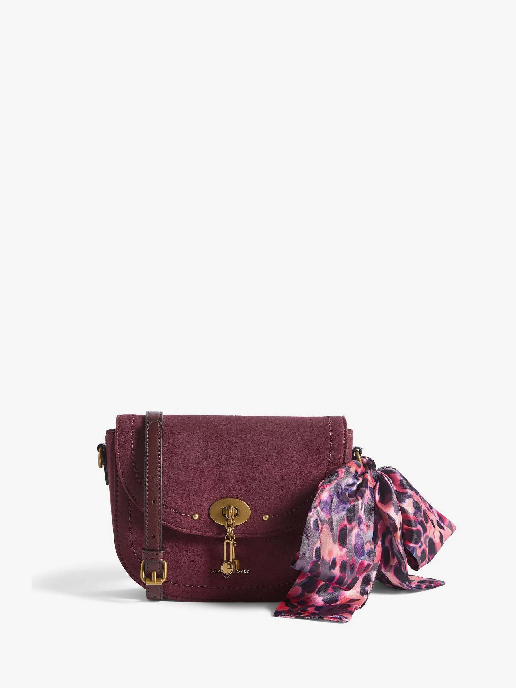 Bordeauxrood - Love & Roses Faux Suede Saddle Cross-Body Bag