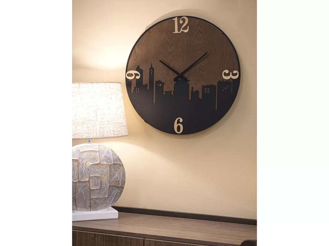 Horloge murale ronde en métal et bois marron Ø cm 60x2