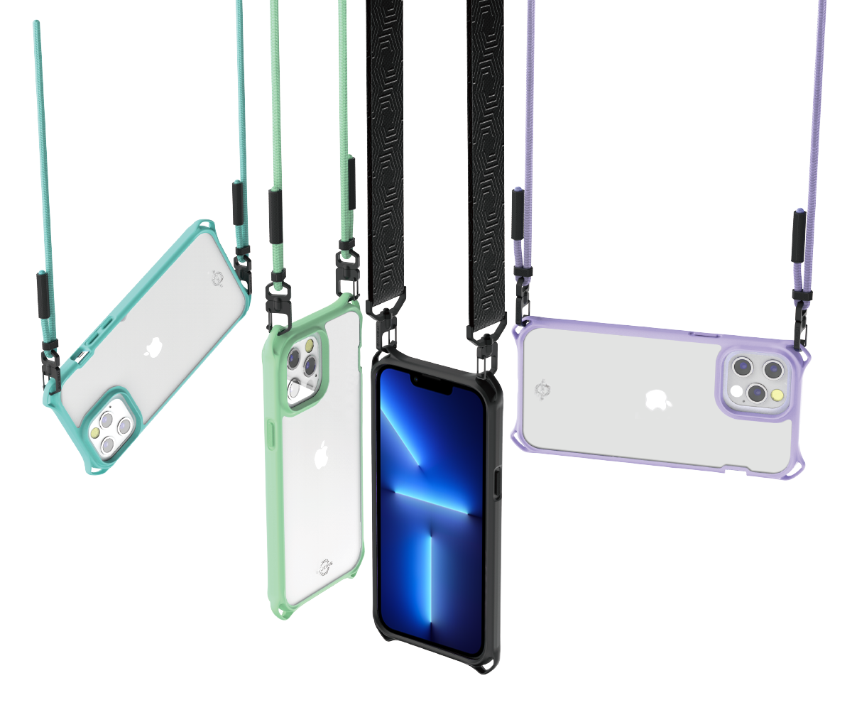 iPhone 13 Hybrid Sling Antimikrobielle Necklace Schutz Hardcase Hülle (AP2R-HBVOG-GRTR) - Grün / Transparent