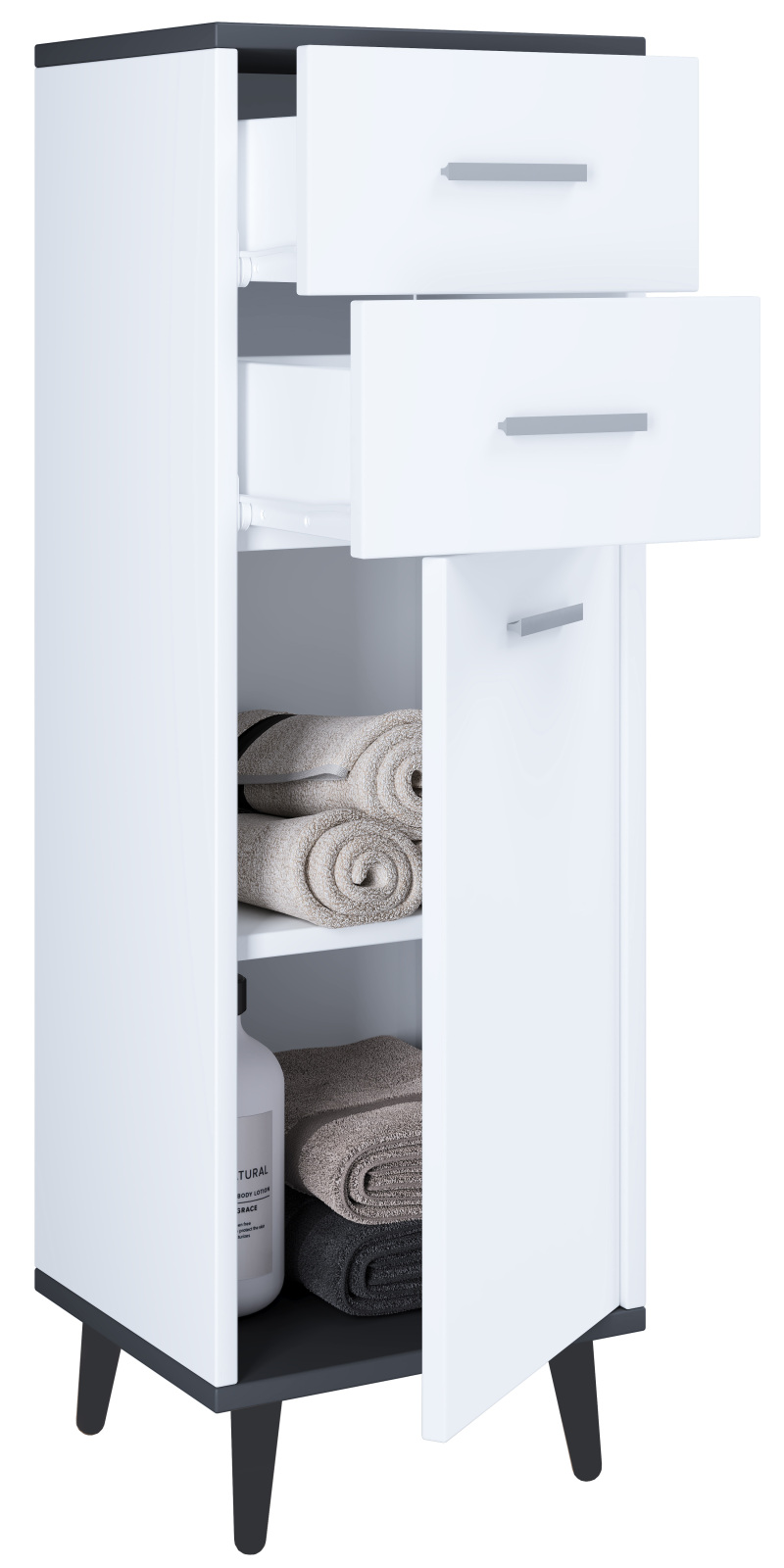 Kommode LINDAS - weiß - anthrazit - 32 cm breit