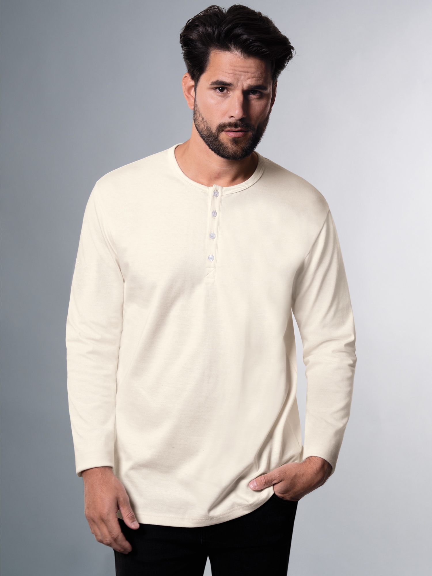 Langarmshirt mit Knopfleiste Natur