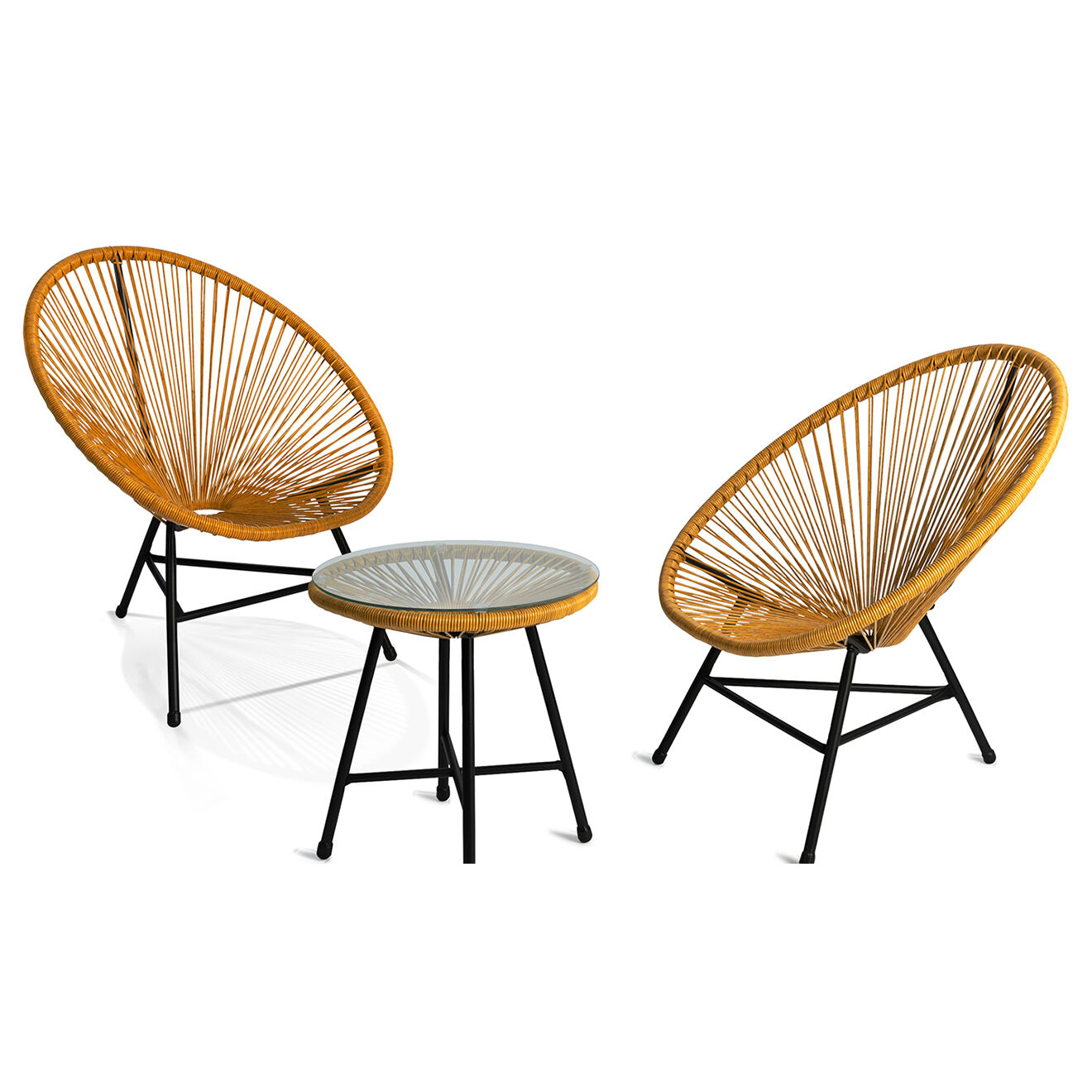 Inkazen Salon de jardin filaire Havana 2 fauteuils et 1 table  caramel