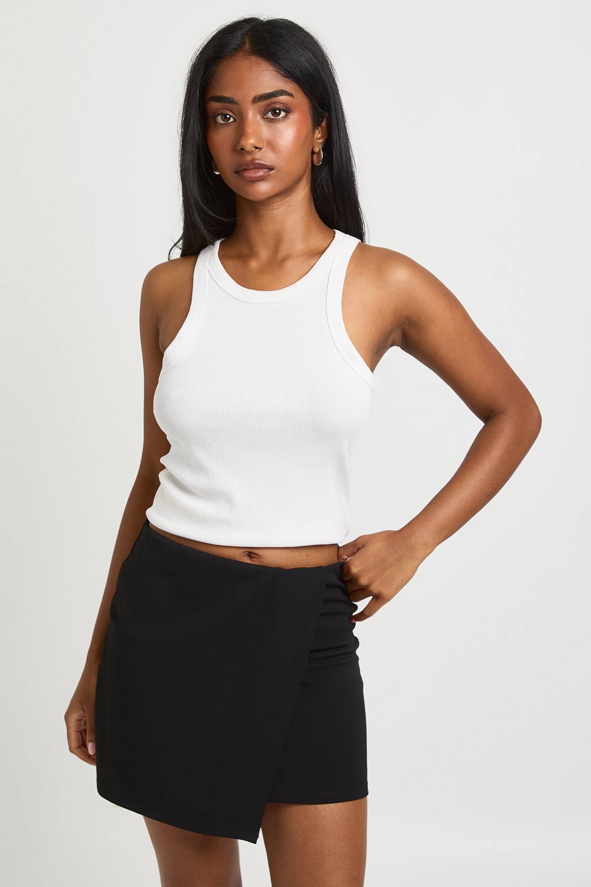 boohoo Crepe Wrap Front Mini Skirt