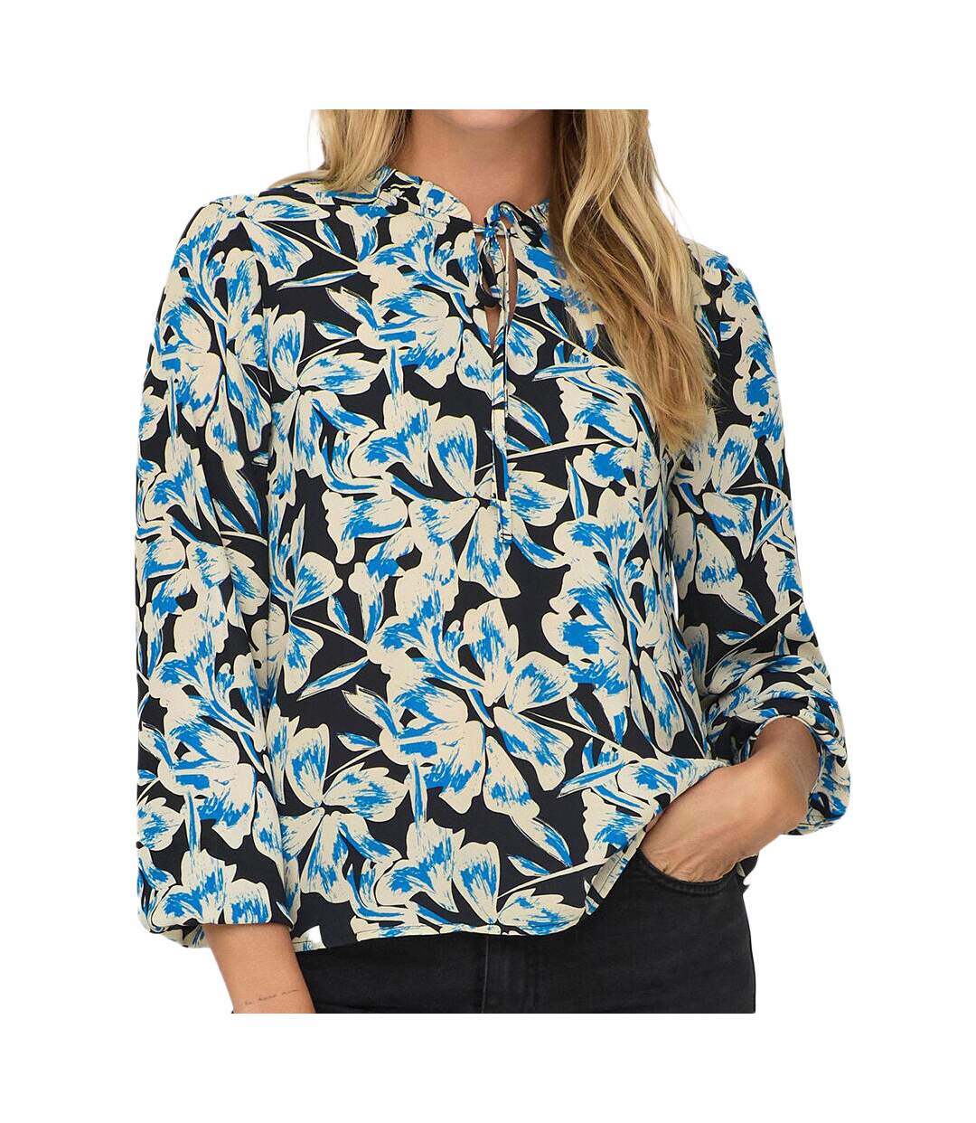 Blouse Noir/Bleu Femme Ruffle