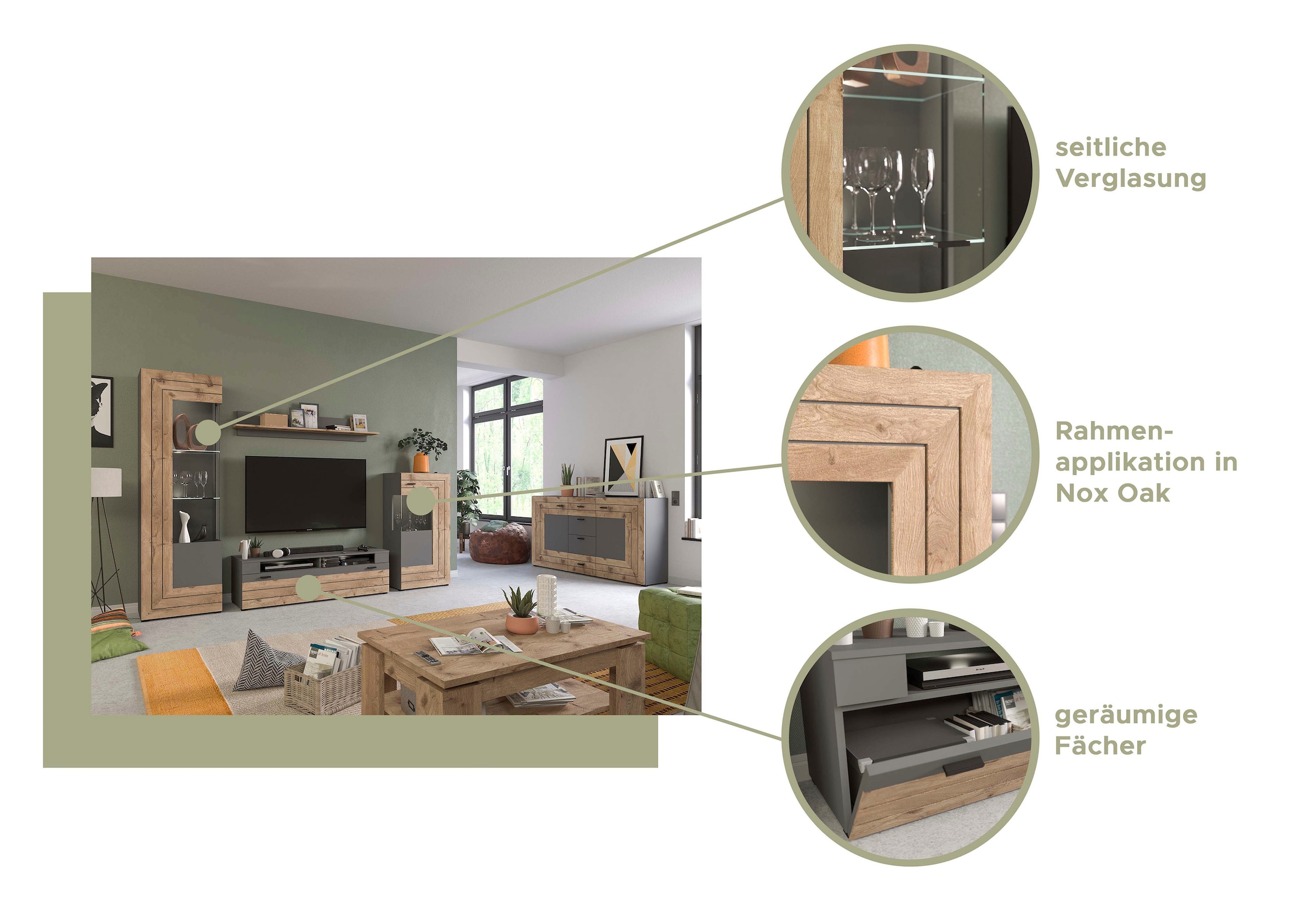 INOSIGN Lowboard »Aalborg, Breite 140 cm, 1 Klappe, 2 offene Fächer, Metallgriffe« TV-Möbel, TV-Schrank, TV-Lowboard, Mediaboard, Wohnmöbel