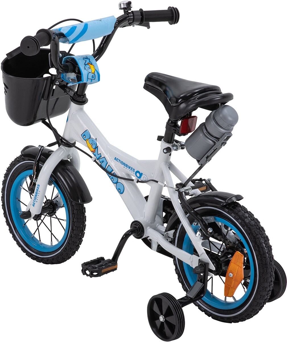 Actionbikes Kinderfahrrad Donaldo 12 Zoll, V-Brake-Bremsen, höhenverstellbar, Stützräder, Korb
