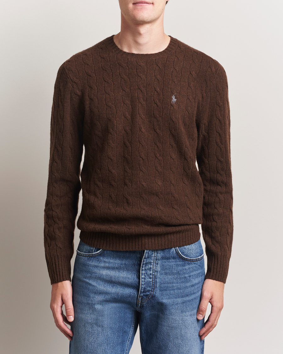 Polo Ralph Lauren Wool/Cashmere Cable Crew Neck Cacao Brown Heather