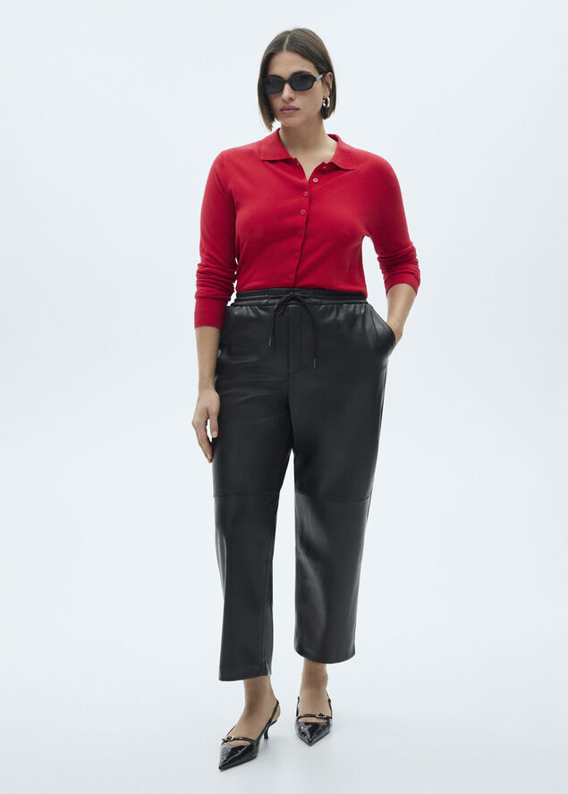 MANGO Leather-effect elastic waist trouse Black