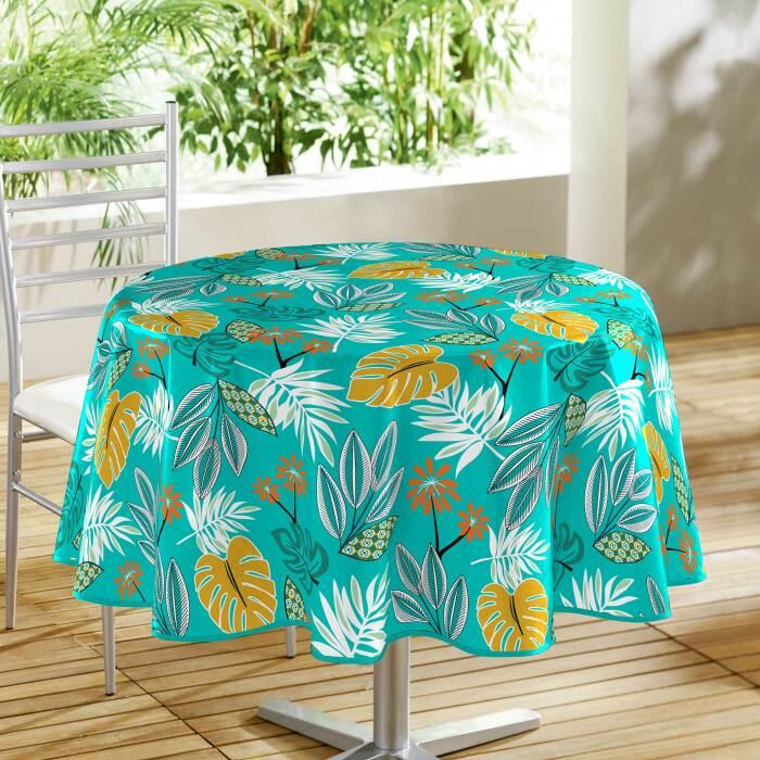 NAPPE RONDE 160CM IMPRIME LILIDAE TURQUOISE
