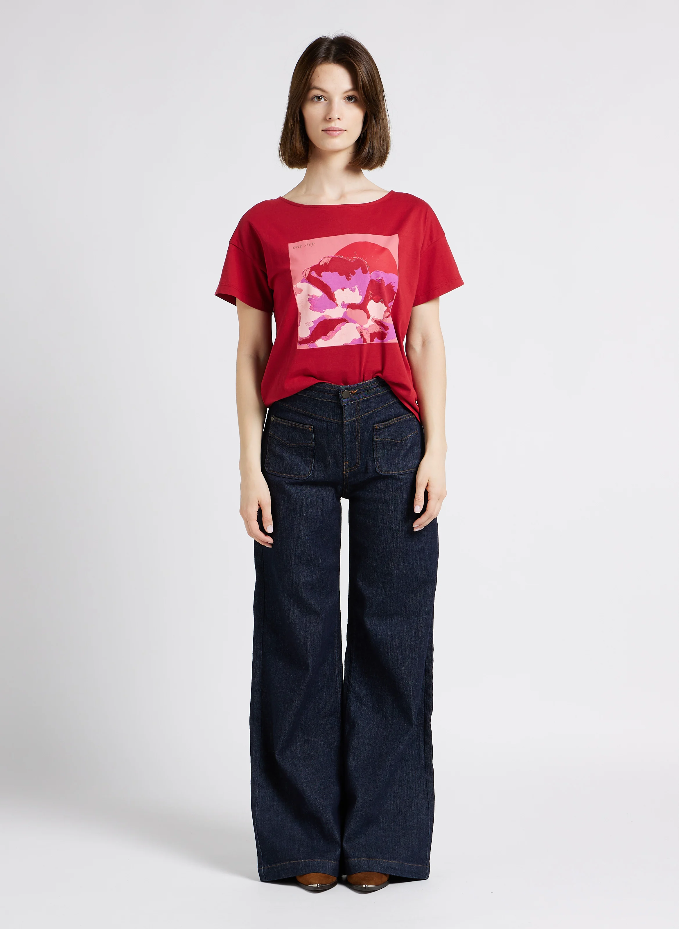 LE HAILEY - Jean large taille haute en coton stretch | Bleu