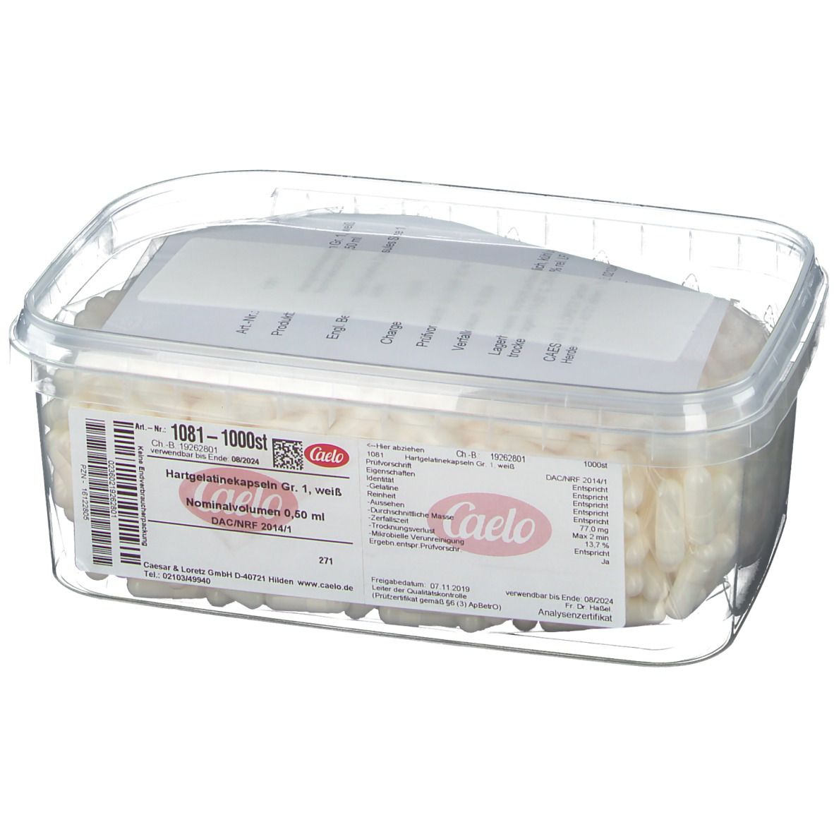 Hartgelatine Kapseln Gr, 1, weiß