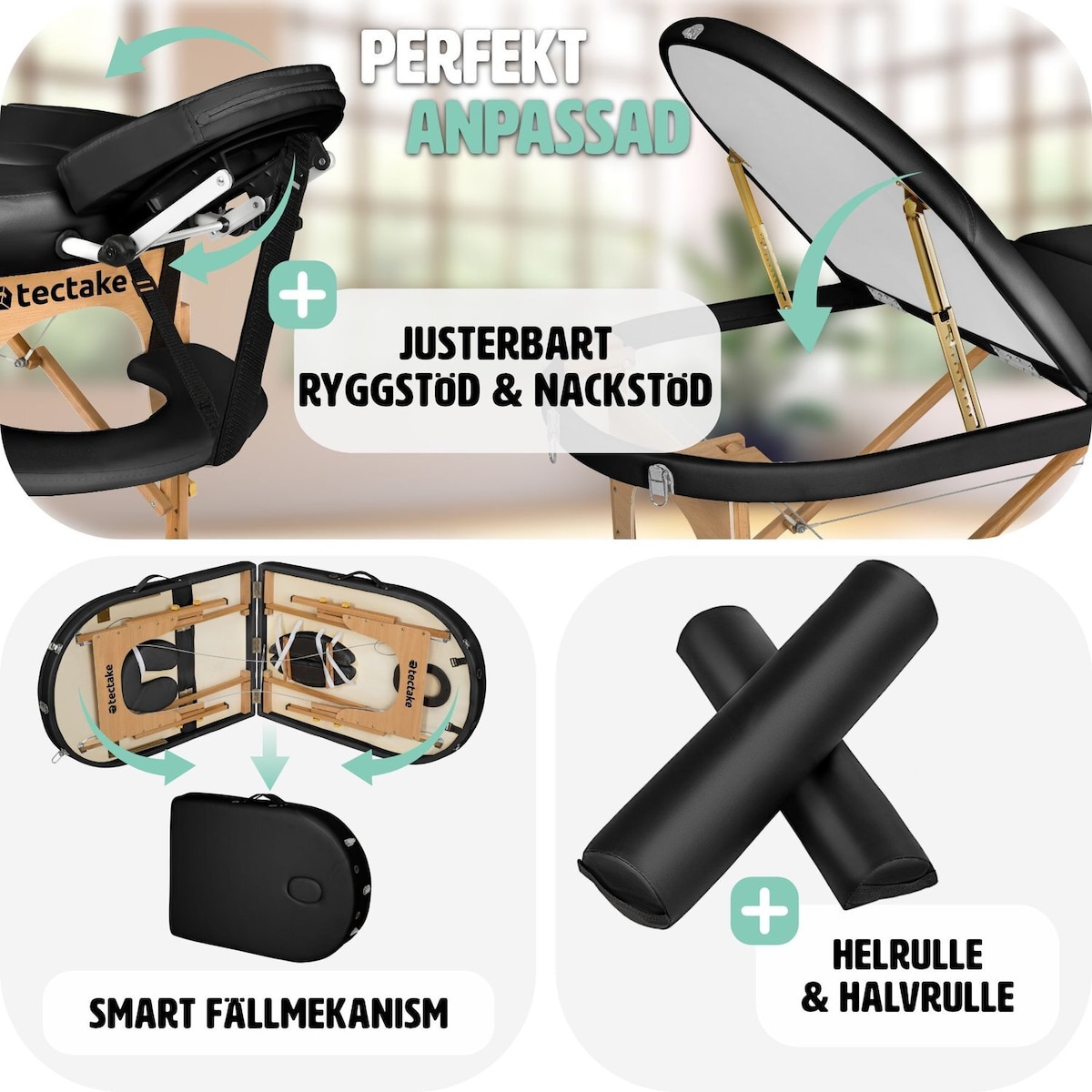 3-sone Massasjebenk oval, 5 cm polstring - svart