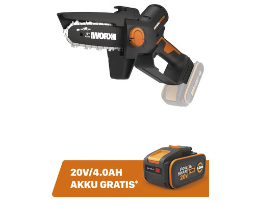 WORX NITRO WG325E.9 20V snoerloze snoeizaag/minikettingzaag/boomsnoeier + GRATIS bonusartikel: 20V accu WA3644 (4,0Ah)