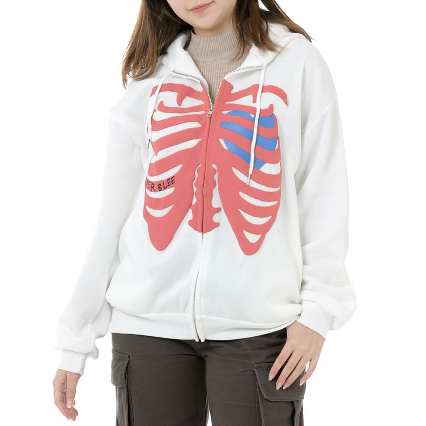 Sensarra - Rib Cage Print Hoodie met Ritssluiting