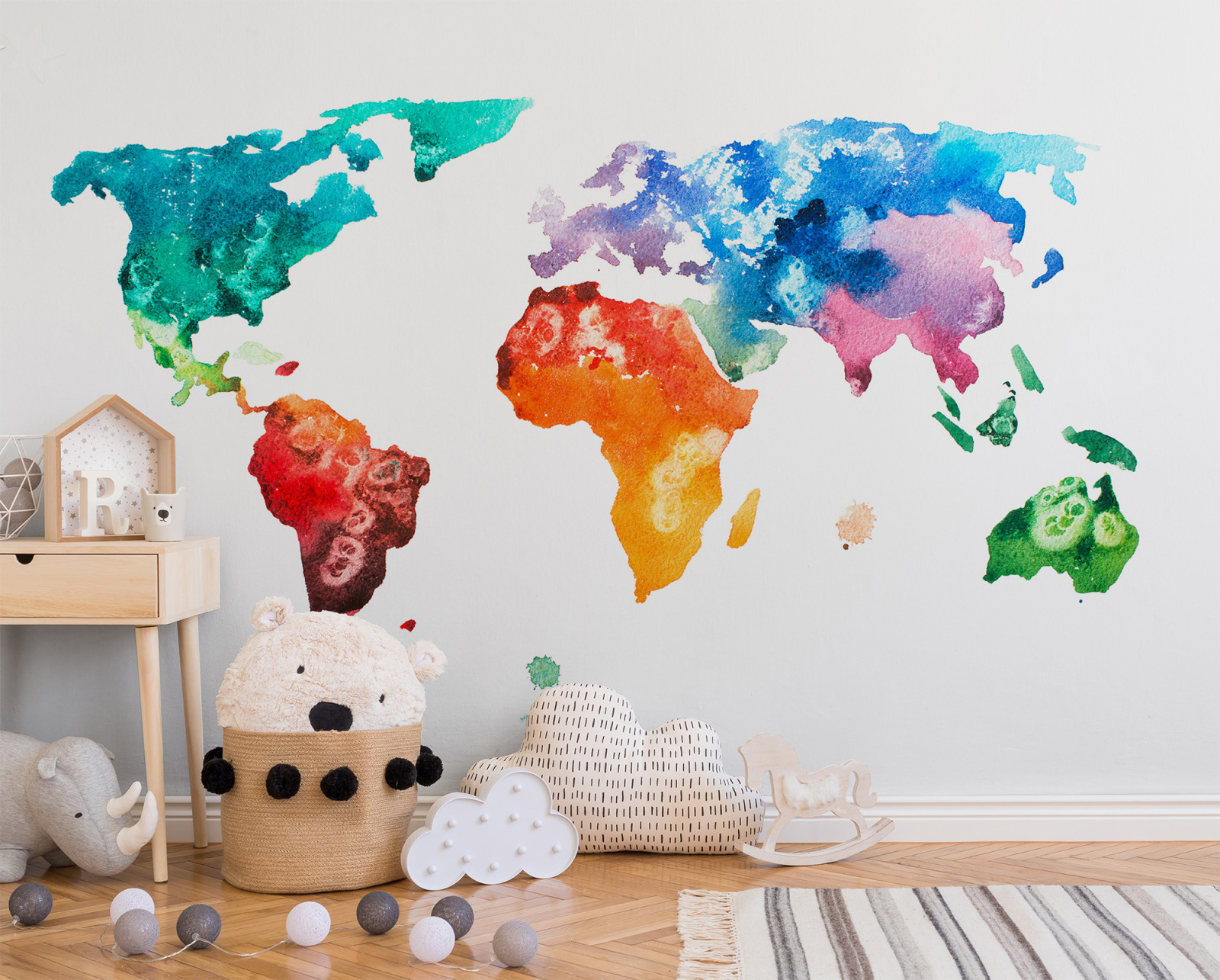 Fototapete DESIGNWALLS - bunt-weiß - Weltkarte - 2,55 Meter