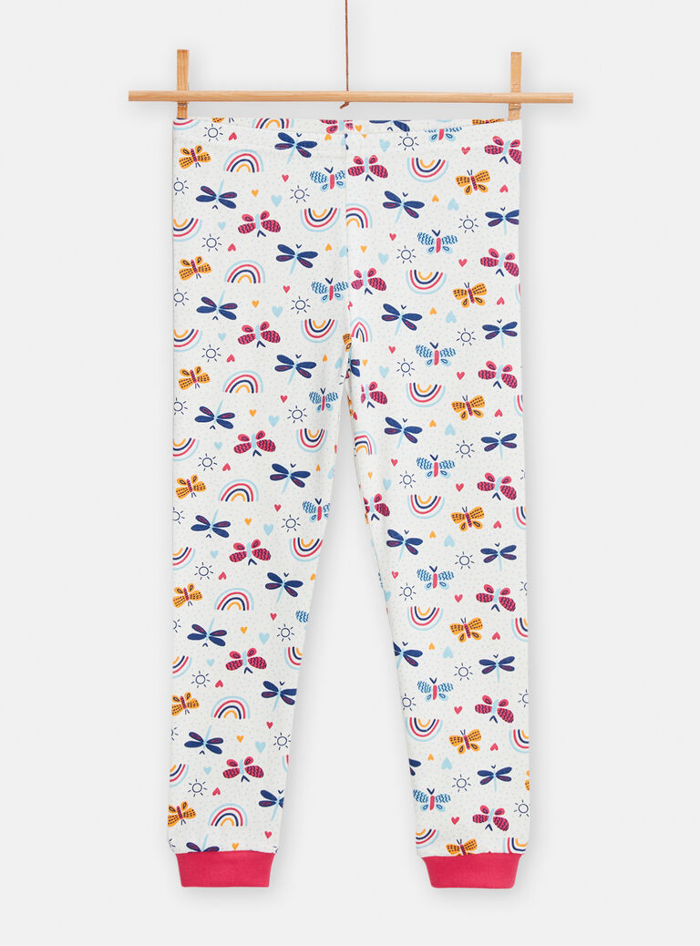 Pyjama ecru en côtes imprimé fantaisie pour fille