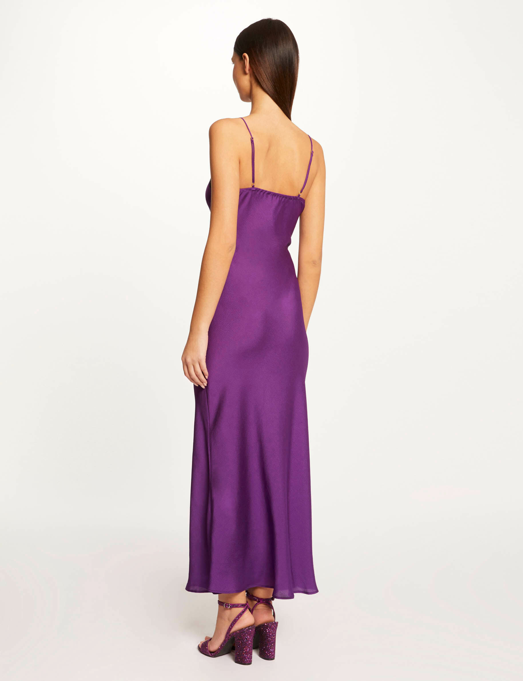 Robe longue droite avec dentelle violet femme - violet