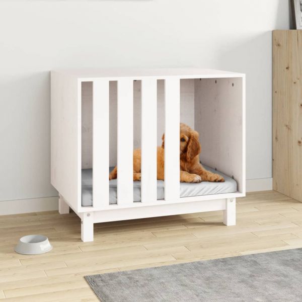 Casota para Cães 70x50x62 cm Madeira de Pinho Maciça Branco - 822482